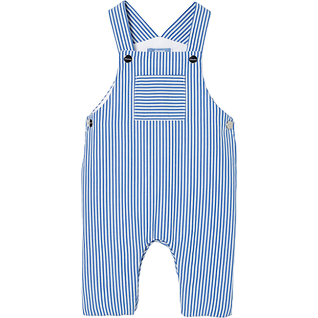 Baby Boy Poplin Overalls, White/Blue