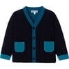 Baby Boy Colorblock Cardigan, Navy - Cardigans - 1 - thumbnail