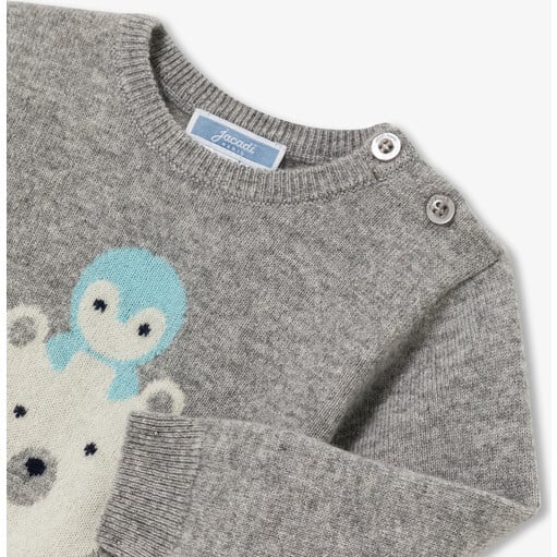 Baby Boy Cashmere Sweater, Light Heather Grey - Sweaters - 3