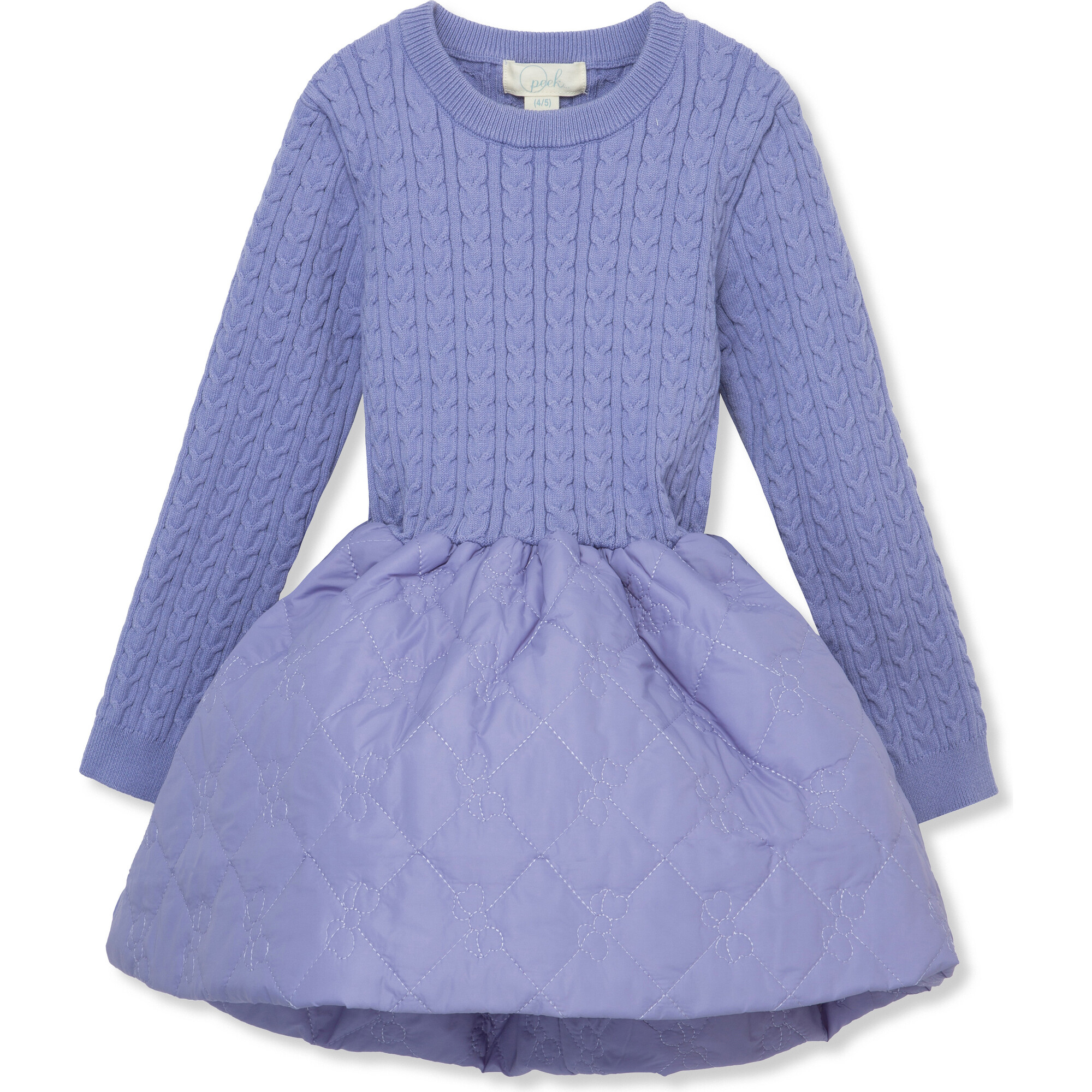 Quilted Sweater Dress, Blue - Dresses - 1