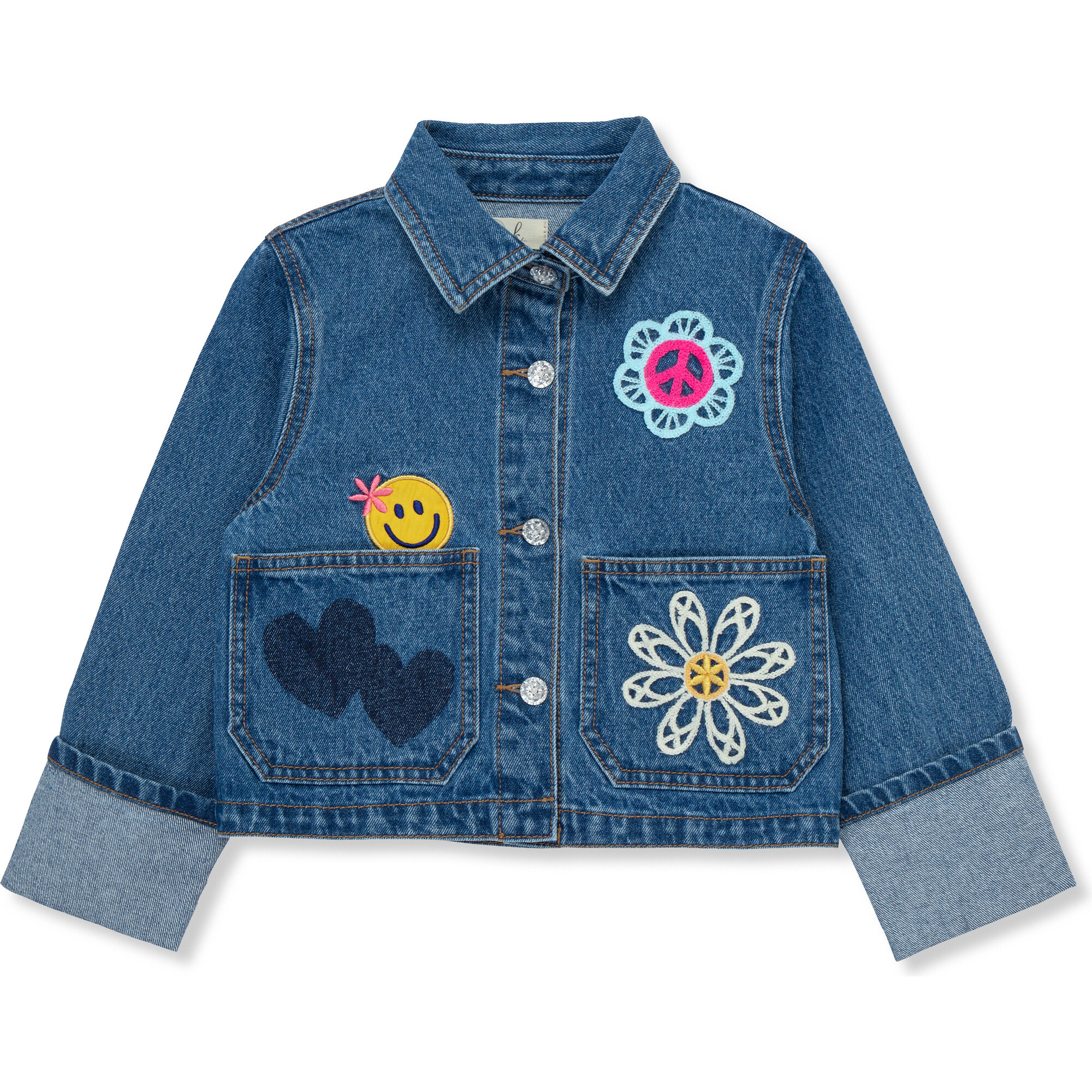 Embroidered Denim Jacket, Indigo - Jackets - 1