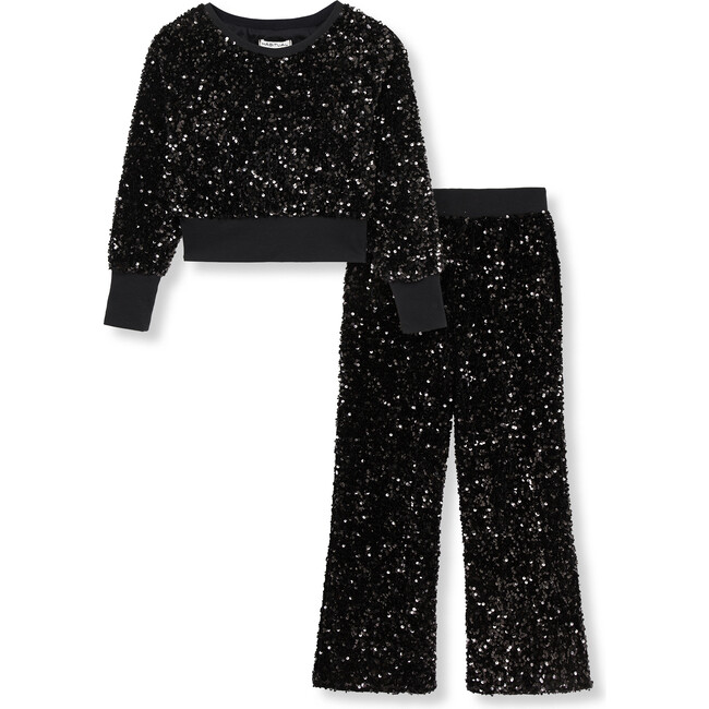 Velour Sequin Pant Set, Black - Mixed Apparel Set - 1