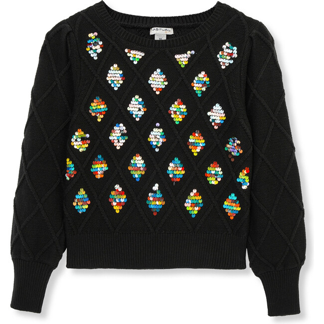 Rainbow Sequins Sweater, Black