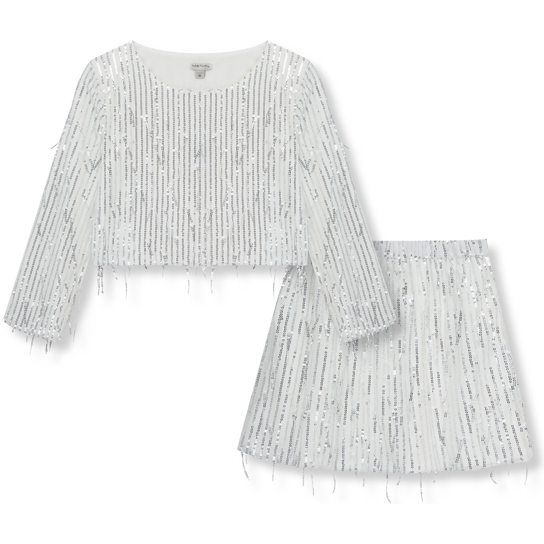 Sequin Fringe Skirt Set, Silver - Mixed Apparel Set - 1