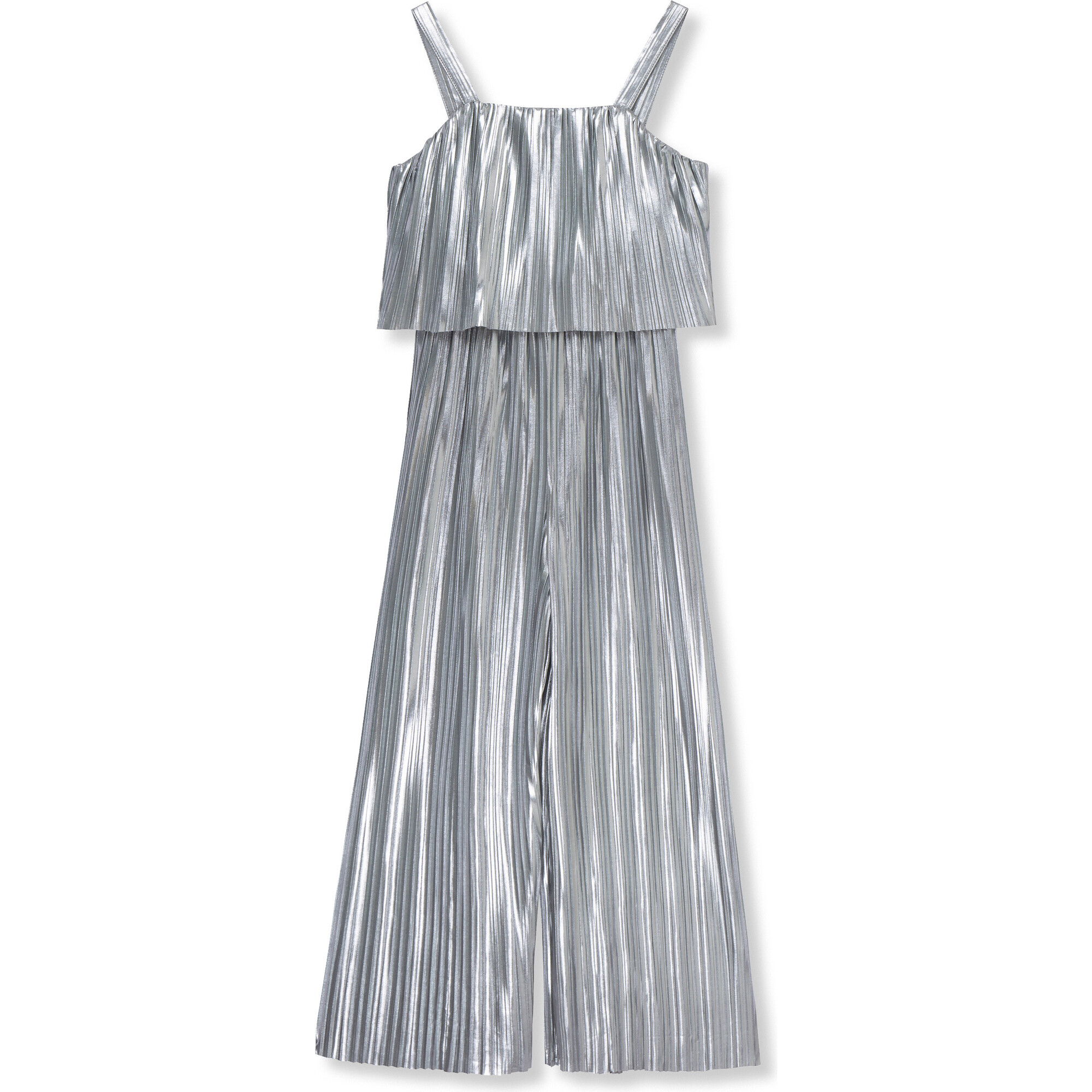 Metallic Pleated Jumpsuit, Silver - Jumpsuits - 1