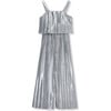 Metallic Pleated Jumpsuit, Silver - Jumpsuits - 1 - thumbnail