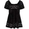 Embroidered Velour Dress, Black - Dresses - 1 - thumbnail