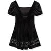 Embroidered Velour Dress, Black - Dresses - 2