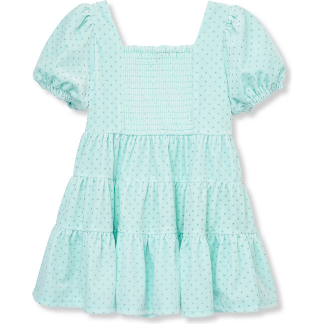 Dotted Velour Dress, Aqua - Dresses - 2