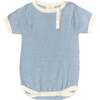 Niam Striped Contrast Trim Short Sleeve Onesie, Blue & Almond Stripe - Onesies - 1 - thumbnail