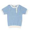 Niam Striped Contrast Trim Short Sleeve Sweater, Blue & Almond Stripe - Sweaters - 1 - thumbnail