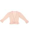 Lacy Knit Scalloped V-Neck Long Cuffed Sleeve Tie Waist Cardigan, Pink - Sweaters - 1 - thumbnail