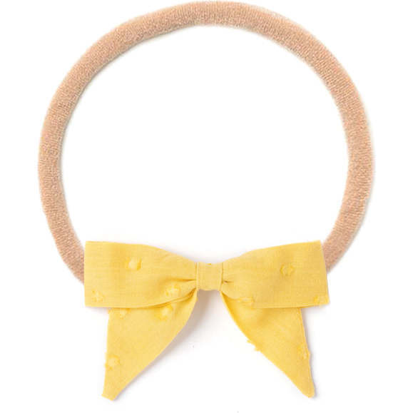 Fabric Bow Headband, Mustard Swiss Dot