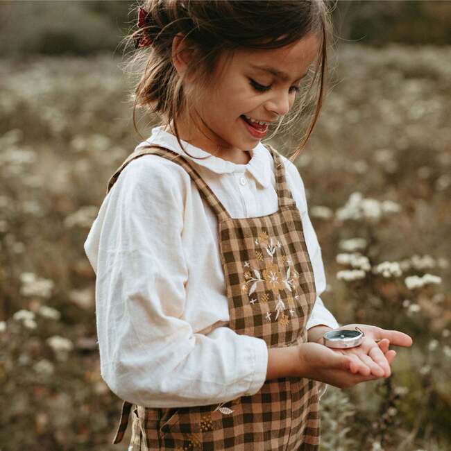 Embroidered Sleeveless Straight Leg Long Overalls, Green Gingham - Rompers - 3