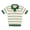 Ames Swiss Cross Knit Contrast Ribbed Trim Short Sleeve Sweater, Cream & Green - Sweaters - 1 - thumbnail