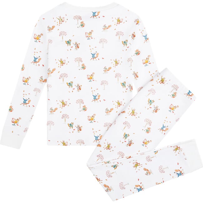 Squirrel Print Henley Kids Pajamas, White - Pajamas - 2