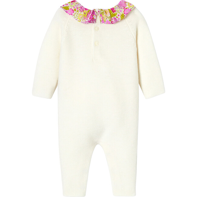 Baby Girl Jumpsuit in Garter Stitch, Soft White - Rompers - 2