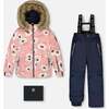 Flowers Print Detachable Hood 2-Piece Snowsuit, Pink & Off-White - Snowsuits - 1 - thumbnail