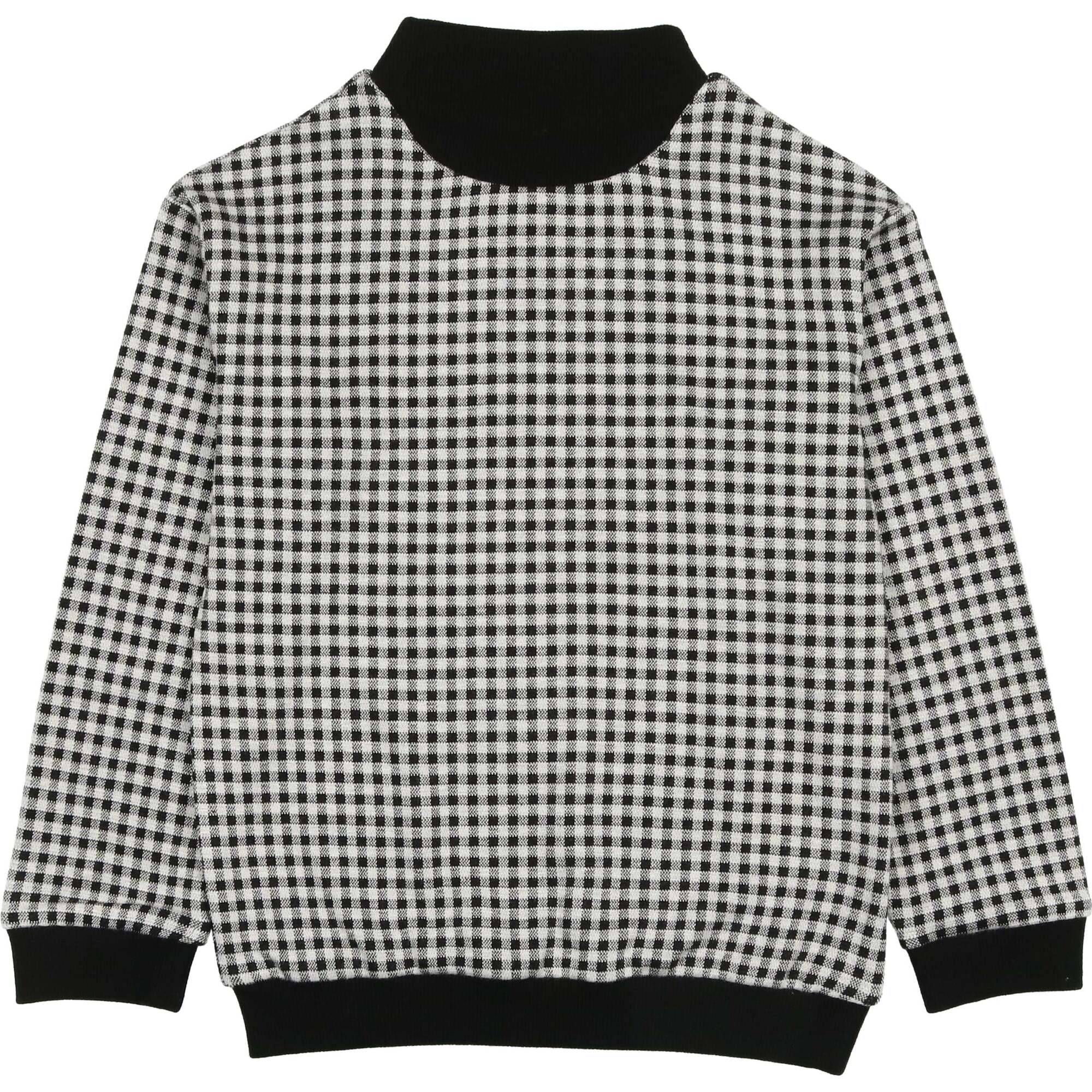 Unisex Soft Gingham Contrast Mock Neck & Cuff Top, Black - Sweaters - 1