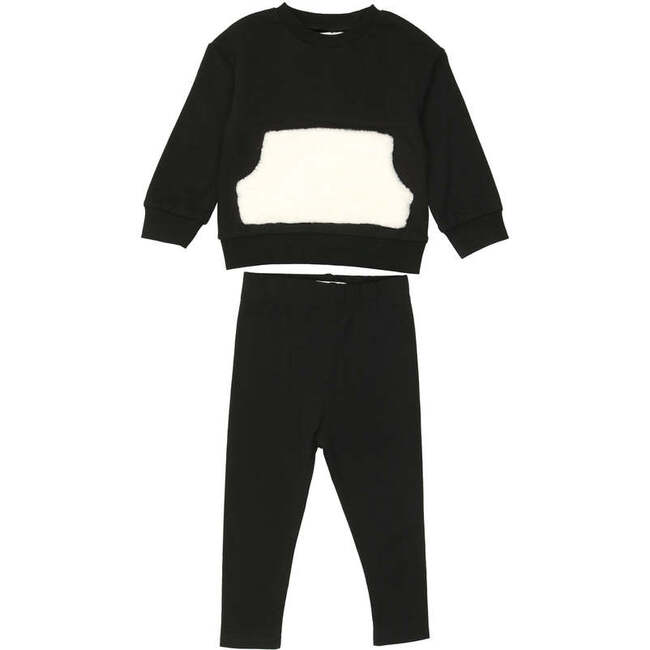 Unisex Couture Contrast Front Pocket Sweater & Pant 2-Piece Set, Black & White - Mixed Apparel Set - 1