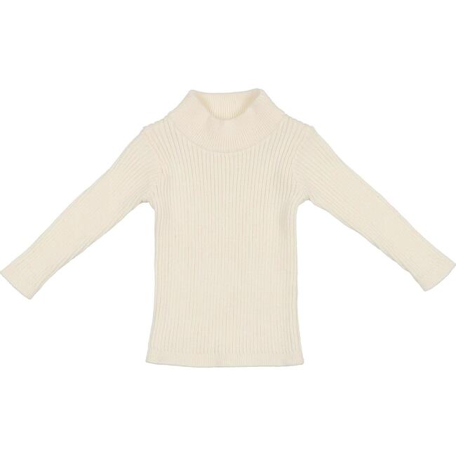 Rib Knit Mock Polo Neck Long Sleeve Shirt, White