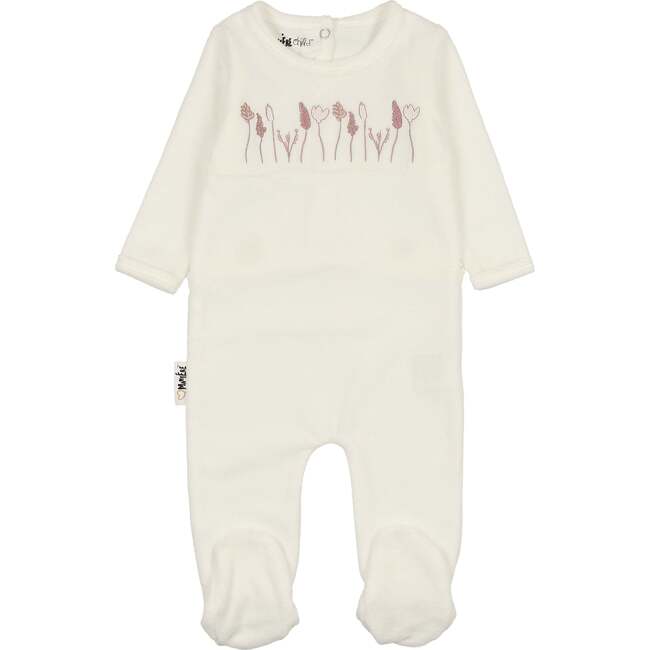 Girls Winter Garden Embroidered Long Sleeve Footie, Cream