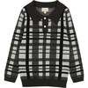 Plaid Button Collared Crew Fit Sweater, Black - Sweaters - 1 - thumbnail