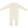 Button Knit Long Sleeve Footie, Ivory - Footie Pajamas - 1 - thumbnail