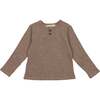 Asymmetrical Cashmere Long Sleeve Henley Shirt, Beige - T-Shirts - 1 - thumbnail