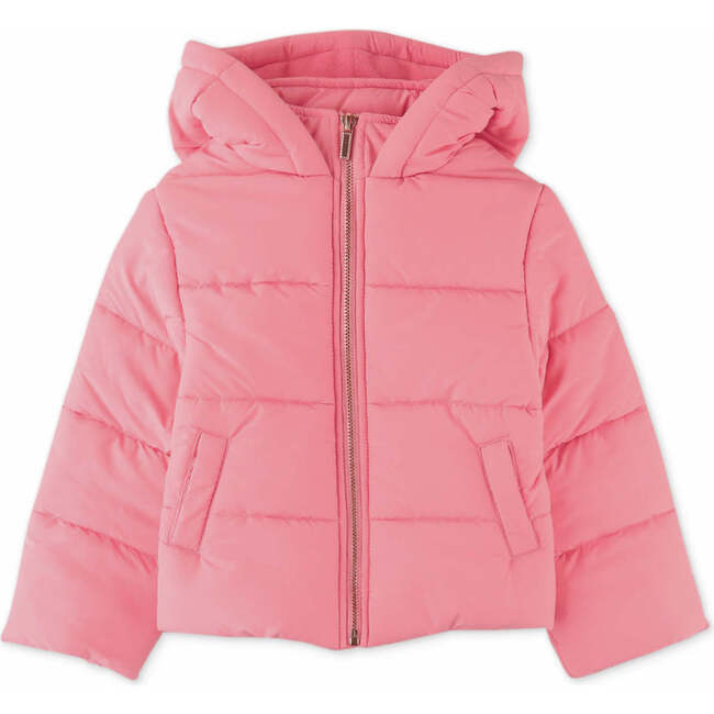 Girls Hooded Puffer Jacket, Pink - Jackets - 1