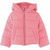 Girls Hooded Puffer Jacket, Pink - Jackets - 1 - thumbnail