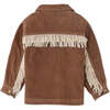 Girls Cord Jacket With Collar And Contrast Fringes, Brown - Jackets - 2