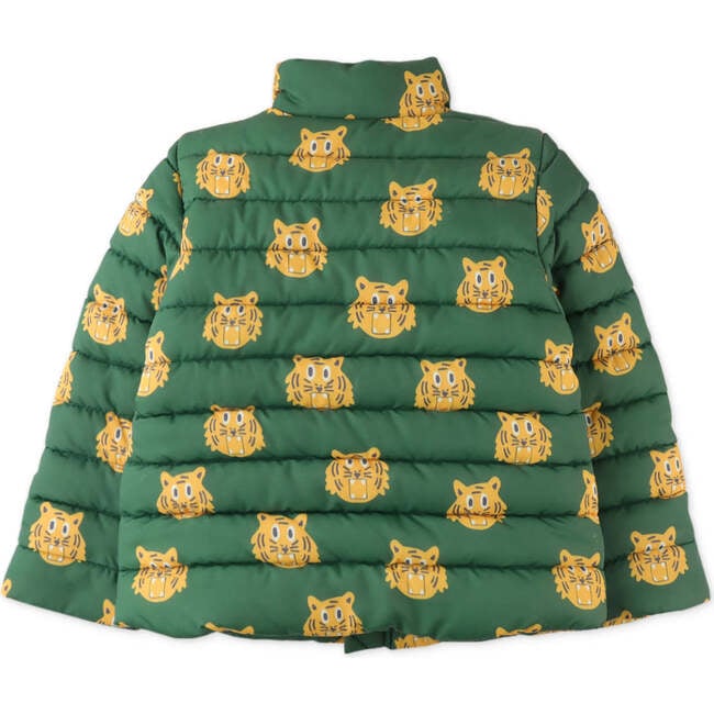 Boys Tiger Heads Print Puffer Jacket, Green - Jackets - 2