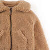 Girls Faux Shearling Bomber Jacket With Ribbed Hem And Cuffs, Beige - Jackets - 3