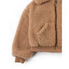 Girls Faux Shearling Bomber Jacket With Ribbed Hem And Cuffs, Beige - Jackets - 4