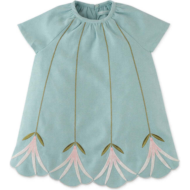 Baby Girls Velvet Dress With Embroidery Details, Blue - Dresses - 1