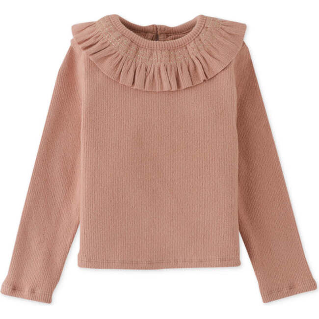 Baby Girls Rib Tee With Smockings On Ruffles, Pink