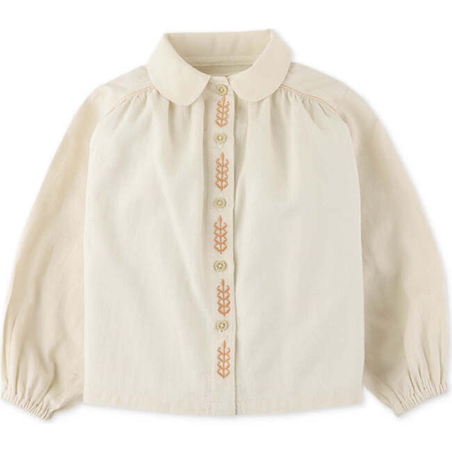 Baby Girls Relaxed Blouse With Contrast Embroidery And Smocking, Cream - Blouses - 1