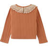 Baby Girls Rib Tee With Embroidered Scallop Collar, Tan - Blouses - 2