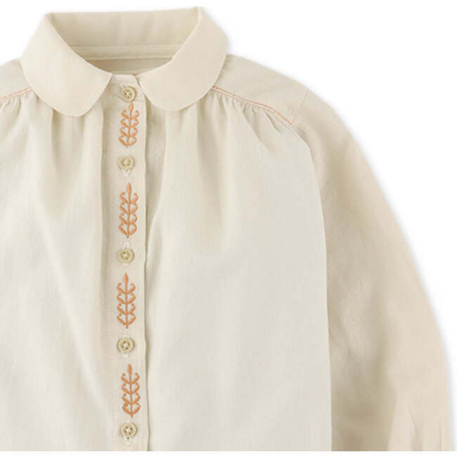 Baby Girls Relaxed Blouse With Contrast Embroidery And Smocking, Cream - Blouses - 3