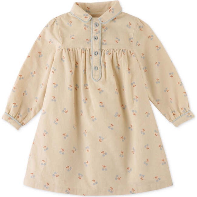 Baby Girls Printed Fine Wale Cord Dress With Collar, Beige