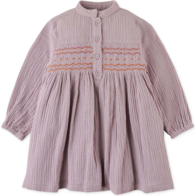 Baby Girls Prairie Dress With Decorative Smocking, Purple - Dresses - 1