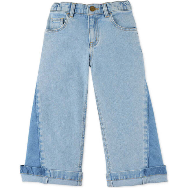 Girls Wide Leg Denim Jeans With Side Vents, Blue