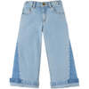 Girls Wide Leg Denim Jeans With Side Vents, Blue - Pants - 1 - thumbnail