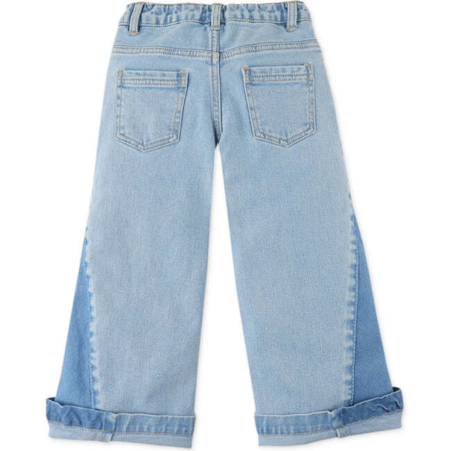 Girls Wide Leg Denim Jeans With Side Vents, Blue - Pants - 2