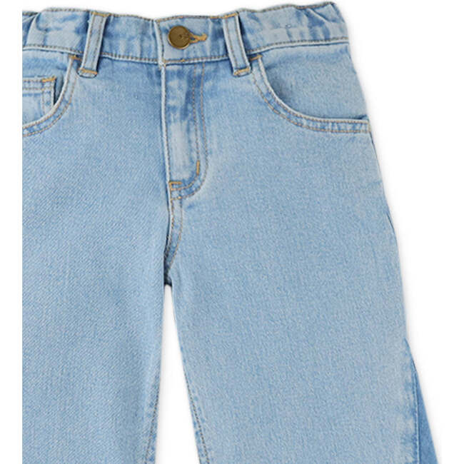 Girls Wide Leg Denim Jeans With Side Vents, Blue - Pants - 3