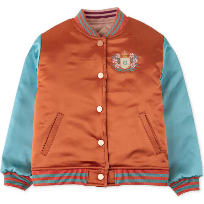 Girls Wadded Reversible Baseball Jacket With Embro, Multi