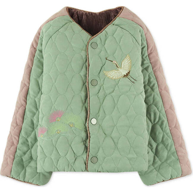 Girls Reversible Button Down Jacket With Embro Details, Pink - Jackets - 1