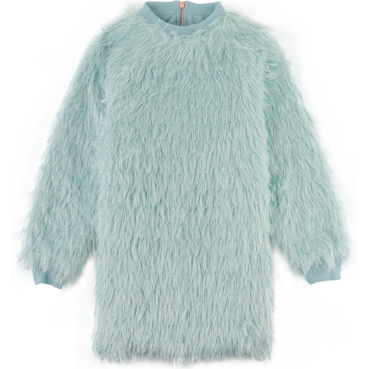 Girls Sweater Dress With Ribbing Combi, Blue - Dresses - 1