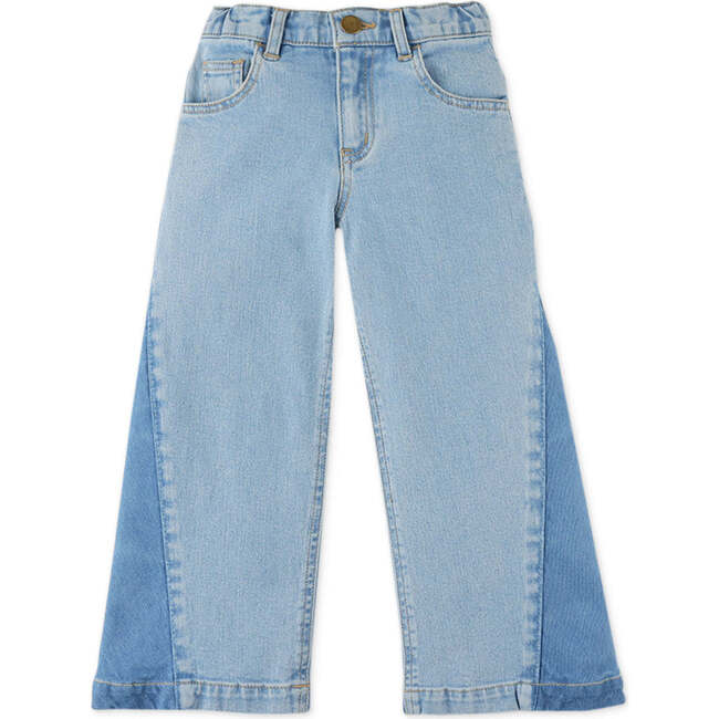 Girls Wide Leg Denim Jeans With Side Vents, Blue - Pants - 5